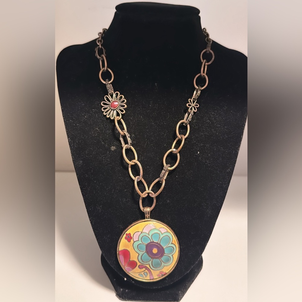Lucky Brand Enamel Flower Pendant Necklace, Vintage - Picture 2 of 10